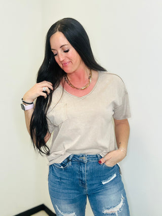 Renee Relaxed Pocket Tee Taupe-Short Sleeves-Very J-Motis & Co Boutique, Women's Fashion Boutique in Carthage, Missouri