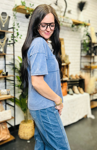 Keep It Simple Pocket Tee Blue-Short Sleeves-Very J-Motis & Co Boutique, Women's Fashion Boutique in Carthage, Missouri