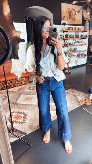 Rip Tummy Control Crop Wide Leg-Jeans-Risen-Motis & Co Boutique, Women's Fashion Boutique in Carthage, Missouri