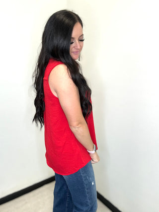 Andree by Unit Sleeveless Button Down Blouse Red-Short Sleeves-Andree by Unit-Motis & Co Boutique, Women's Fashion Boutique in Carthage, Missouri