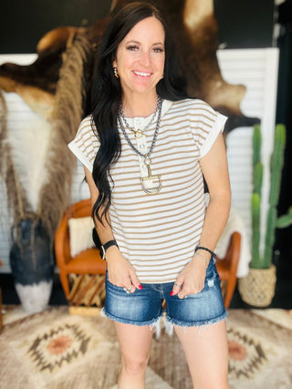 Diane Striped Henley Tee-Short Sleeves-blu pepper-Motis & Co Boutique, Women's Fashion Boutique in Carthage, Missouri