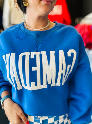 Gameday Oversize Blue Pullover-Pullovers-Papermoon-Motis & Co Boutique, Women's Fashion Boutique in Carthage, Missouri