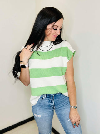 Lainey Green Stripe Short Sleeve Sweater-Short Sleeves-Jodifl-Motis & Co Boutique, Women's Fashion Boutique in Carthage, Missouri
