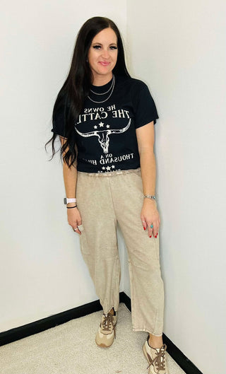 Leo Upside Down Mocha Terry Knit Pants-Pants-EASEL-Motis & Co Boutique, Women's Fashion Boutique in Carthage, Missouri