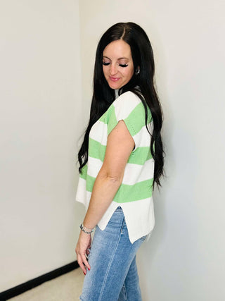 Lainey Green Stripe Short Sleeve Sweater-Short Sleeves-Jodifl-Motis & Co Boutique, Women's Fashion Boutique in Carthage, Missouri
