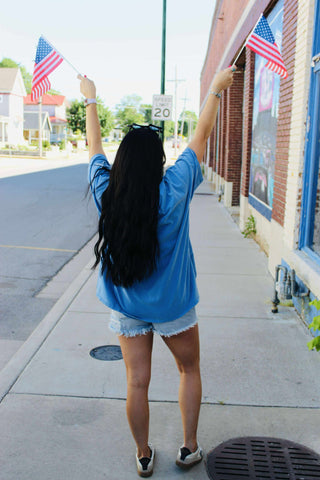 Demi Denim Star Appliqued Top-Short Sleeves-Fantastic Fawn-Motis & Co Boutique, Women's Fashion Boutique in Carthage, Missouri