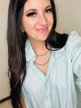 Tosha Blue Baby Doll Button Down Blouse-Short Sleeves-GiGiO-Motis & Co Boutique, Women's Fashion Boutique in Carthage, Missouri