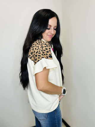 Alice Flutter Sleeve Leopard Top-Short Sleeves-BiBi-Motis & Co Boutique, Women's Fashion Boutique in Carthage, Missouri