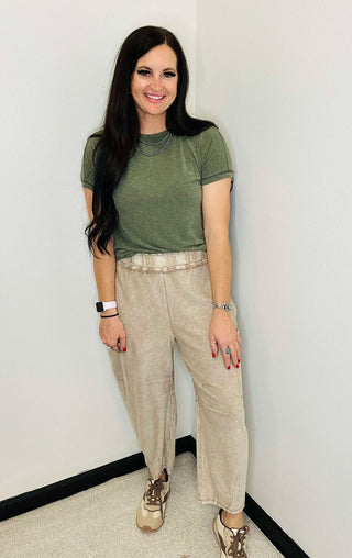 Leo Upside Down Mocha Terry Knit Pants-Pants-EASEL-Motis & Co Boutique, Women's Fashion Boutique in Carthage, Missouri