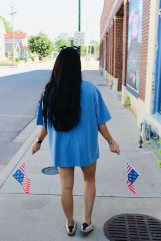 Demi Denim Star Appliqued Top-Short Sleeves-Fantastic Fawn-Motis & Co Boutique, Women's Fashion Boutique in Carthage, Missouri