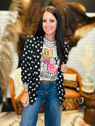 Bianca Black Polka Dot Blazer-Blazers-Turquoise Haven-Motis & Co Boutique, Women's Fashion Boutique in Carthage, Missouri