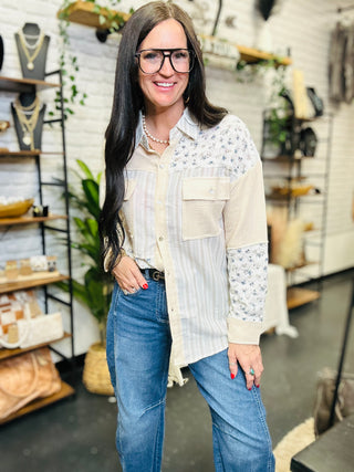 Mia Mix Print Button Front Blouse-Long Sleeves-Very J-Motis & Co Boutique, Women's Fashion Boutique in Carthage, Missouri