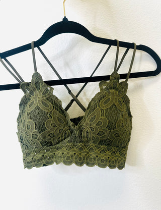 Cherish Olive Crochet Lace Bralette-Tanks-MOTIS-Motis & Co Boutique, Women's Fashion Boutique in Carthage, Missouri