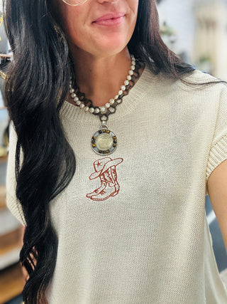 Rita Cowboy Boot Short Sleeve Sweater
