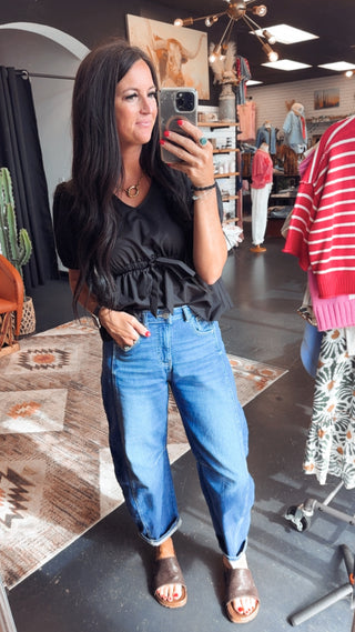 Briar Black Ruffle Short Sleeve Top-Short Sleeves-2 Fly-Motis & Co Boutique, Women's Fashion Boutique in Carthage, Missouri