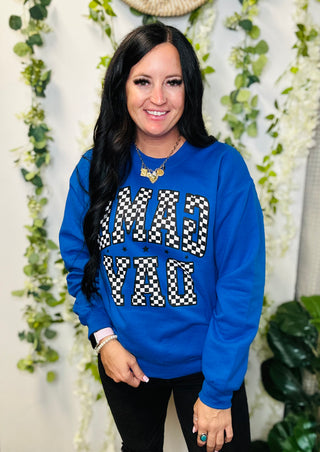 Checkered Game Day Sweatshirt Royal-Graphic Tees-P&PD-Motis & Co Boutique, Women's Fashion Boutique in Carthage, Missouri