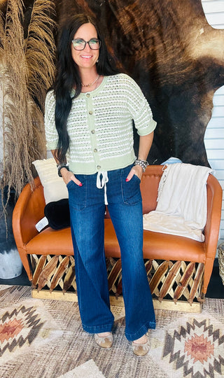 Porter Pinstriped Wide Leg Jeans