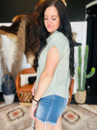 Emilia Striped Collared Cuff Sleeve Top-Short Sleeves-blu pepper-Motis & Co Boutique, Women's Fashion Boutique in Carthage, Missouri