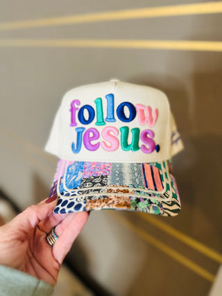 Follow Jesus Colorful Embroidered Hat-Hats-Poppy & Pine-Motis & Co Boutique, Women's Fashion Boutique in Carthage, Missouri