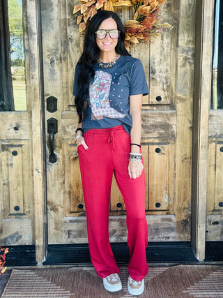 Bart Elastic Waist Straight Leg Pant - Red