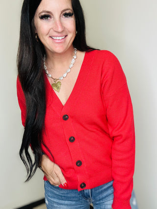 Button Front Cardigan Sweater in Red - Holly-Cardigans-Zenana-Motis & Co Boutique, Women's Fashion Boutique in Carthage, Missouri