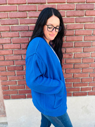 Cobalt Oversized Button Front Cardigan-Cardigans-HYFVE-Motis & Co Boutique, Women's Fashion Boutique in Carthage, Missouri