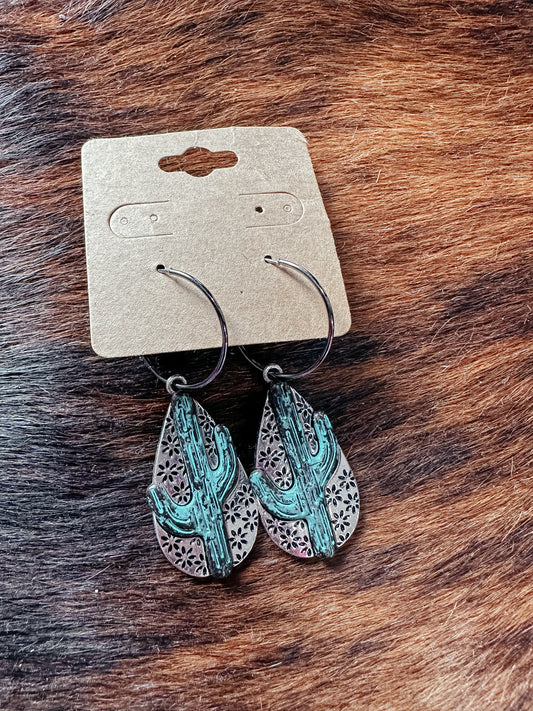 Cactus Turquoise Dangle Earrings