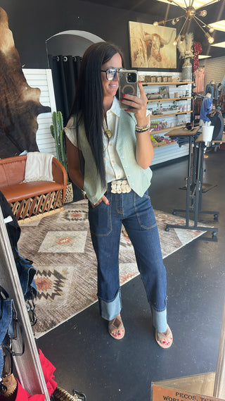 Richard Wide Leg Cuffed Jeans
