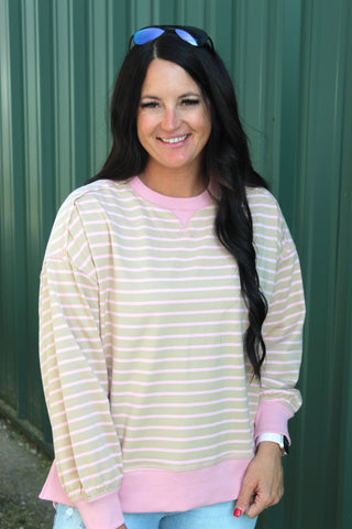 Lacy Long Sleeved Striped Top-Pullovers-Very J-Motis & Co Boutique, Women's Fashion Boutique in Carthage, Missouri