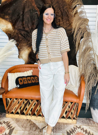 Alice Short Sleeve Crochet Sweater Cardigan-Short Sleeves-blu pepper-Motis & Co Boutique, Women's Fashion Boutique in Carthage, Missouri