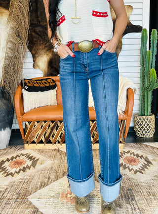 Brady Pin Tucked Cuffed Risen Jeans-Jeans-Risen-Motis & Co Boutique, Women's Fashion Boutique in Carthage, Missouri
