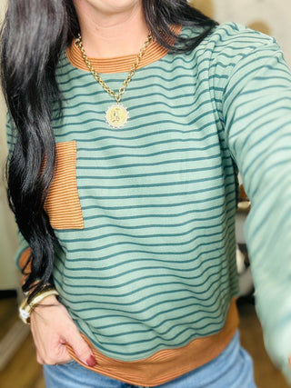 Nina Green Stripe Brushed Pullover-Pullovers-staccato-Motis & Co Boutique, Women's Fashion Boutique in Carthage, Missouri