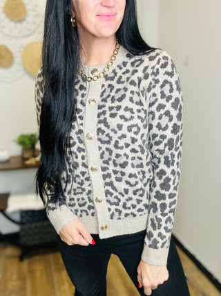Leopard Print Gold Button Cardigan - Stella-Cardigans-staccato-Motis & Co Boutique, Women's Fashion Boutique in Carthage, Missouri