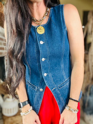 Bonnie Button Front Denim vest-sleeveless-HYFVE-Motis & Co Boutique, Women's Fashion Boutique in Carthage, Missouri