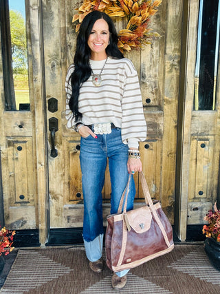 Robin Long Sleeve Beige Striped Sweater