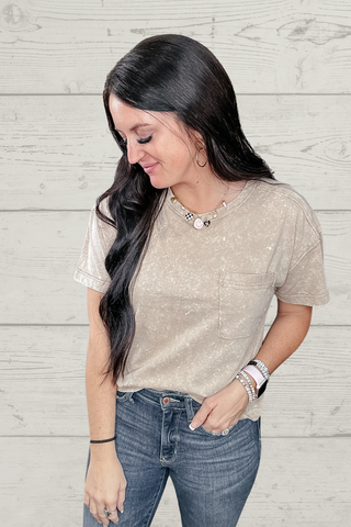 Keep It Simple Washed Pocket Tee Taupe-Short Sleeves-Very J-Motis & Co Boutique, Women's Fashion Boutique in Carthage, Missouri