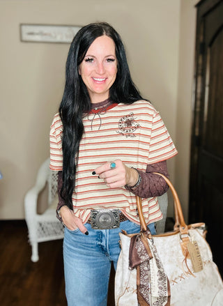 Lena Lucky Cowboy Striped Boxy Tee-Short Sleeves-Taelynn-Motis & Co Boutique, Women's Fashion Boutique in Carthage, Missouri