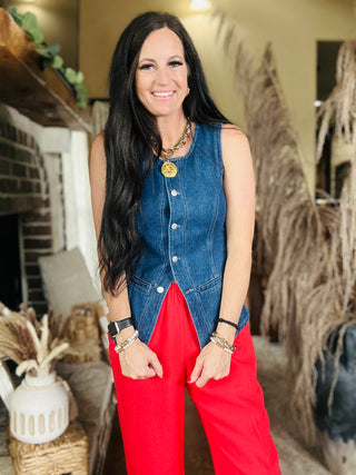 Bonnie Button Front Denim vest-sleeveless-HYFVE-Motis & Co Boutique, Women's Fashion Boutique in Carthage, Missouri