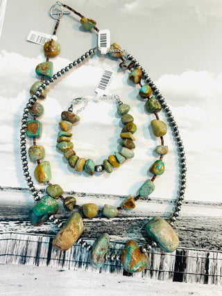 Turquoise Nugget Necklace with Brown Shell