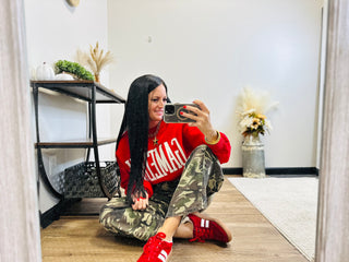 Gameday Oversize Red Pullover-Pullovers-Papermoon-Motis & Co Boutique, Women's Fashion Boutique in Carthage, Missouri