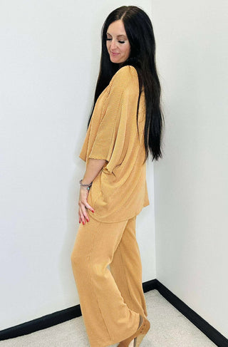 Wanderer Dear Scarlett Marigold Ribbed Wide Leg Set-Sets-Dear Scarlett-Motis & Co Boutique, Women's Fashion Boutique in Carthage, Missouri