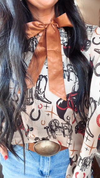 Westy Horseman Short Sleeve Blouse-Short Sleeves-2 Fly-Motis & Co Boutique, Women's Fashion Boutique in Carthage, Missouri