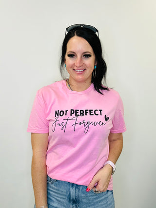 Not Perfect Just Forgiven Pink Graphic Tee-Graphic Tees-Motis & CO-Motis & Co Boutique, Women's Fashion Boutique in Carthage, Missouri