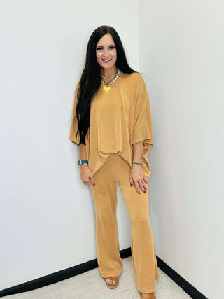 Wanderer Dear Scarlett Marigold Ribbed Wide Leg Set-Sets-Dear Scarlett-Motis & Co Boutique, Women's Fashion Boutique in Carthage, Missouri