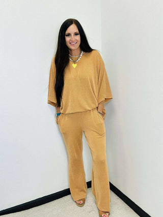 Wanderer Dear Scarlett Marigold Ribbed Wide Leg Set-Sets-Dear Scarlett-Motis & Co Boutique, Women's Fashion Boutique in Carthage, Missouri