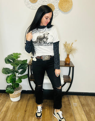 The Horned Bull Ringer Graphic Tee-Graphic Tees-Hank & Scoot-Motis & Co Boutique, Women's Fashion Boutique in Carthage, Missouri