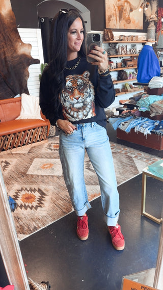 Fancy Tiger Black Boxy Sweatshirt