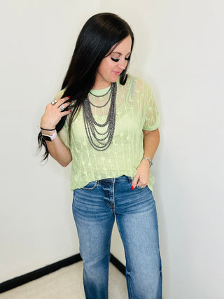 Cowtown Cutesy Sheer Mesh with Tank Green-Short Sleeves-2 Fly-Motis & Co Boutique, Women's Fashion Boutique in Carthage, Missouri