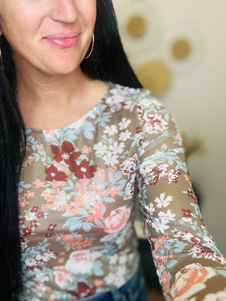 Green Floral Print Layering Mesh Top - Jade-Long Sleeves-Dear Lover-Motis & Co Boutique, Women's Fashion Boutique in Carthage, Missouri