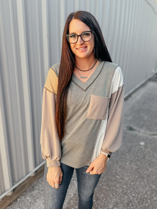 Olive Good Time Color Block Top-Short Sleeves-RC-Motis & Co Boutique, Women's Fashion Boutique in Carthage, Missouri